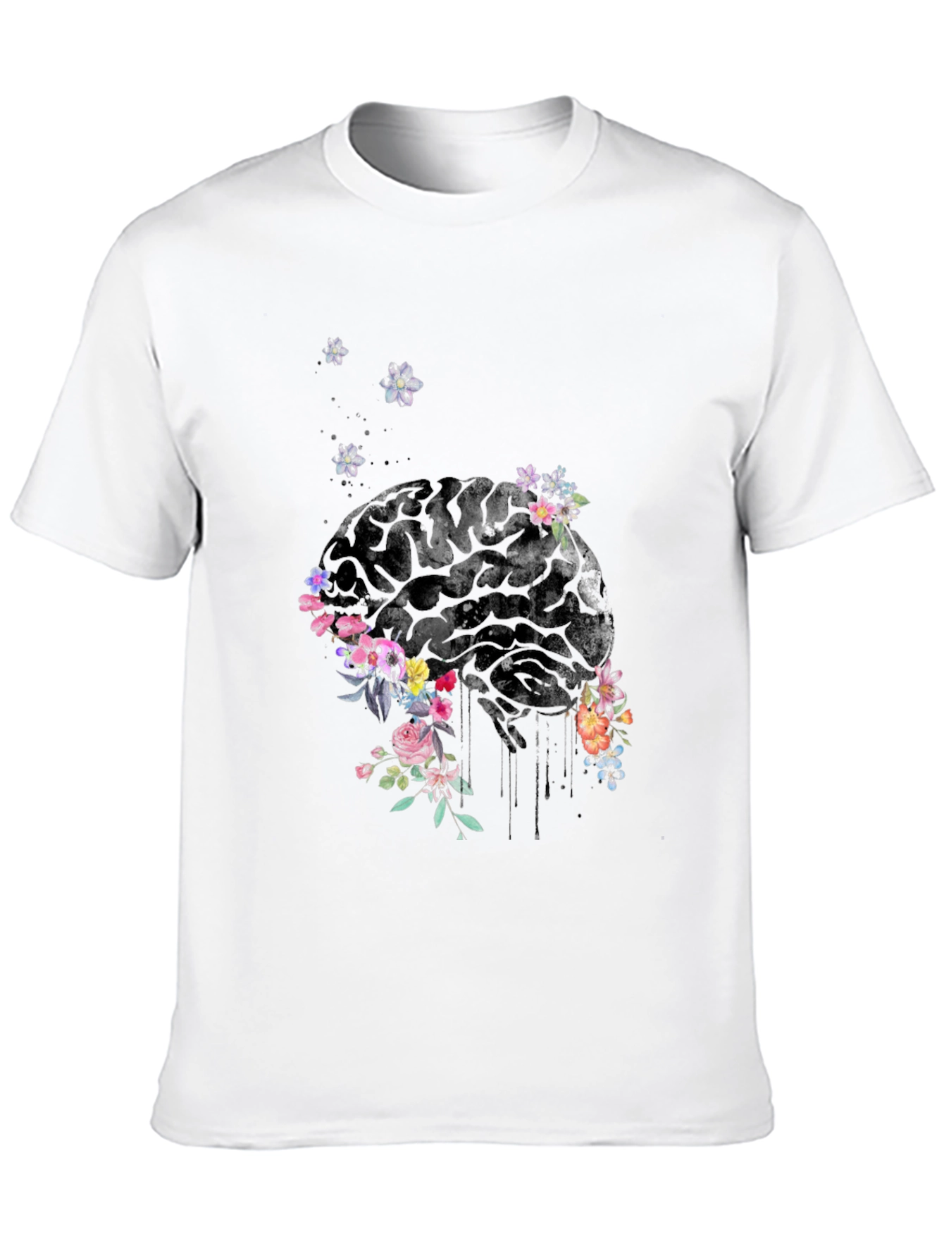 Floral Brain Graphic Tee - Unique Mens T-Shirt