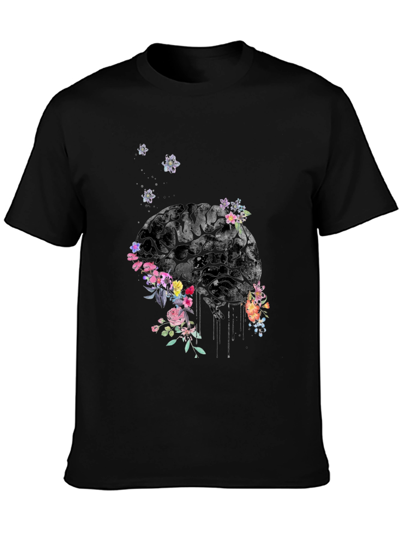 Floral Brain Graphic Tee - Unique Mens T-Shirt