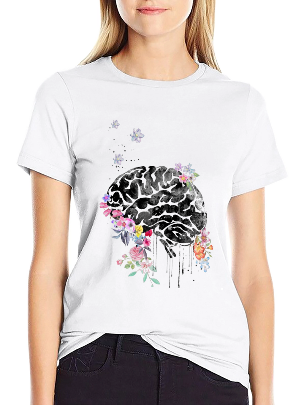 Floral Brain Graphic Tee - Unique Mens T-Shirt