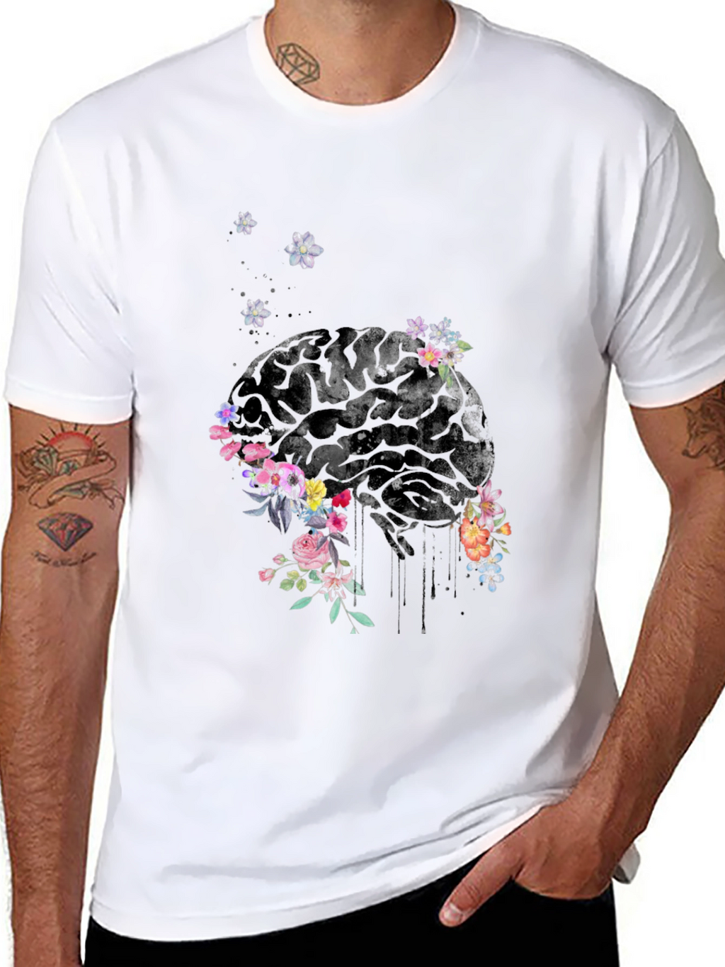 Floral Brain Graphic Tee - Unique Mens T-Shirt