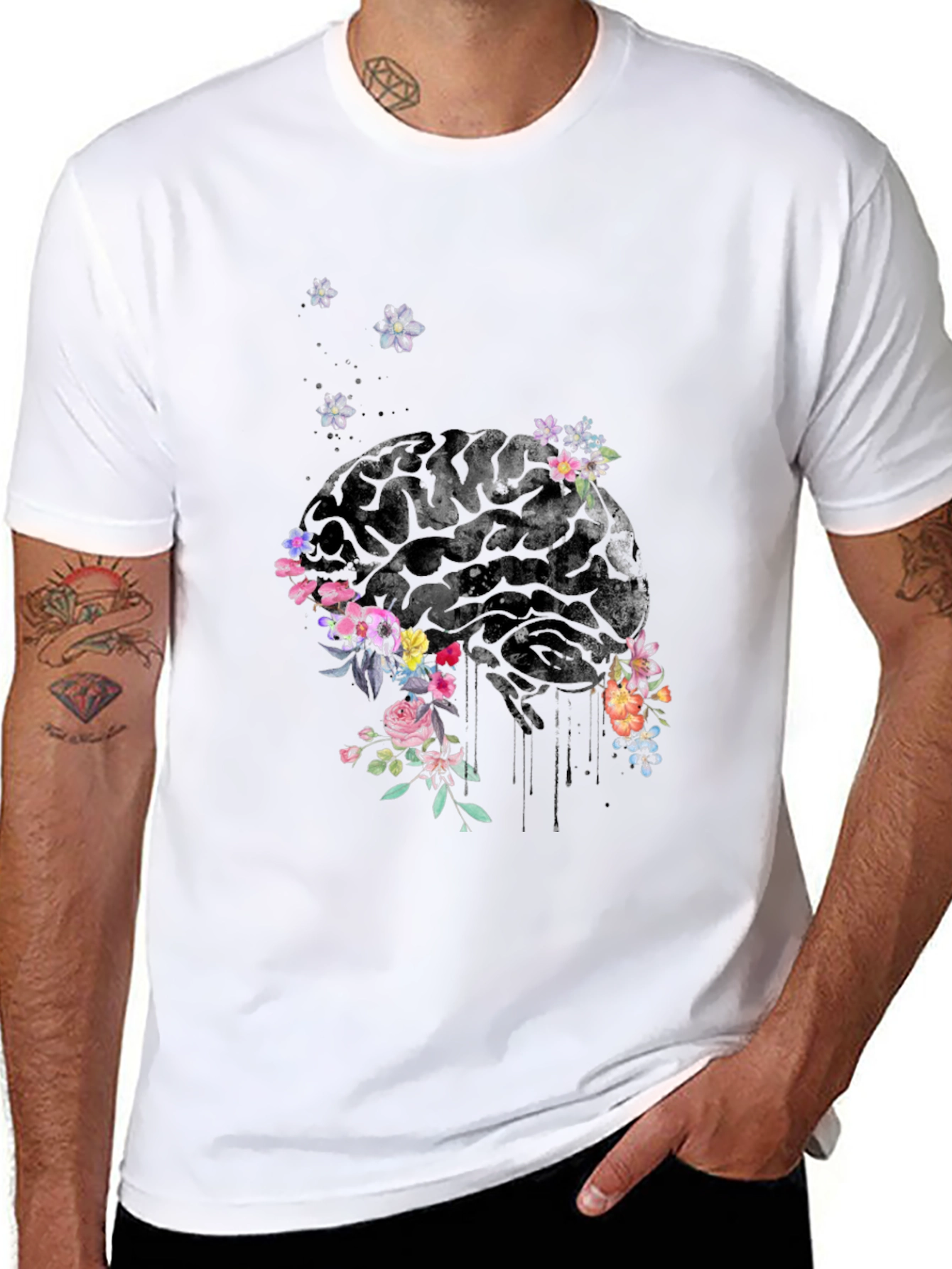 Floral Brain Graphic Tee - Unique Mens T-Shirt