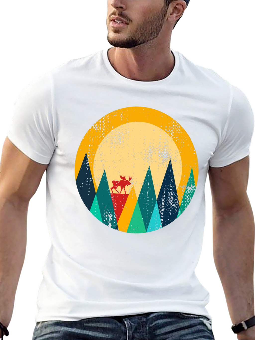 Retro Moose Mountain Graphic Tee - Unisex