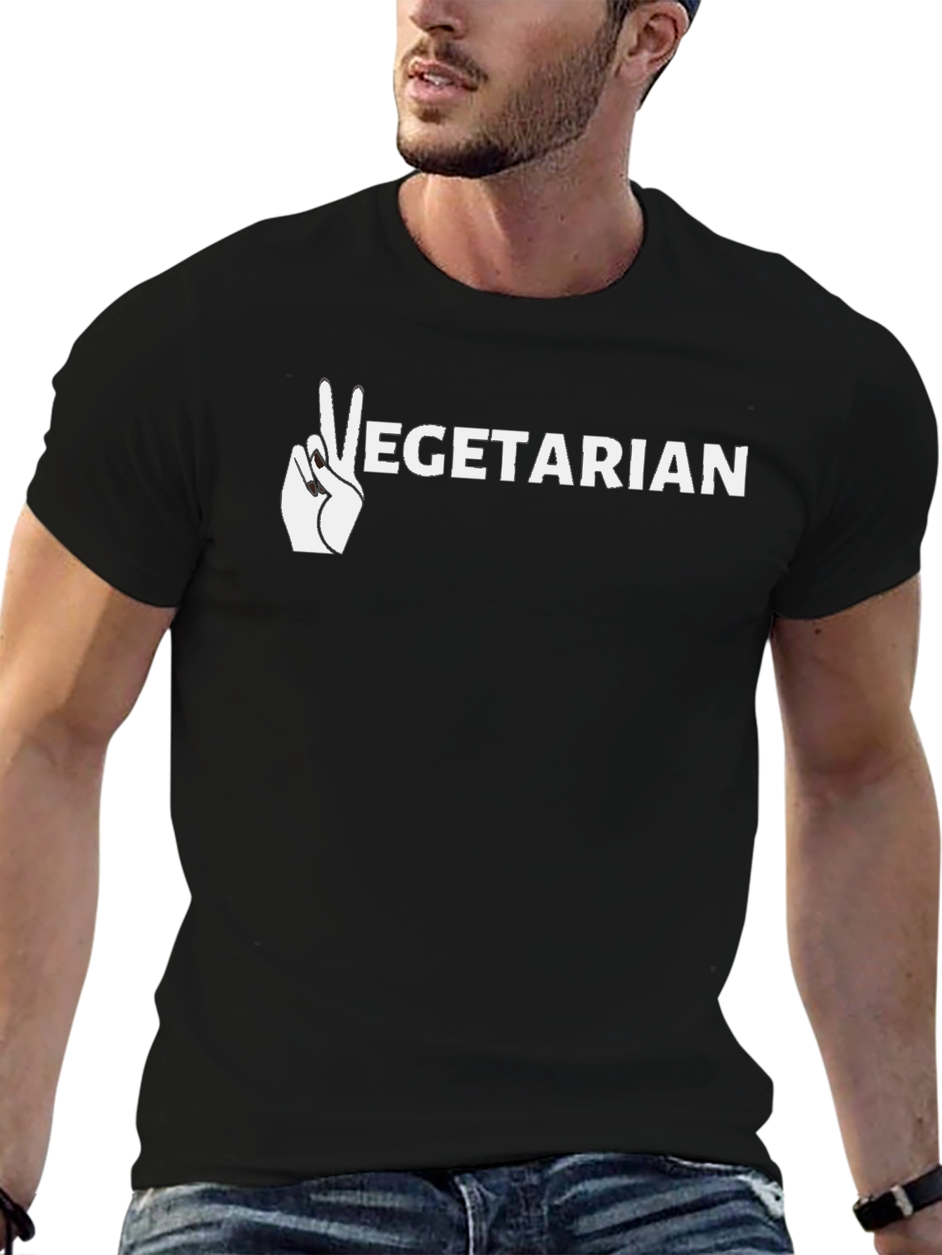 Vegetarian Peace Sign Graphic T-Shirt