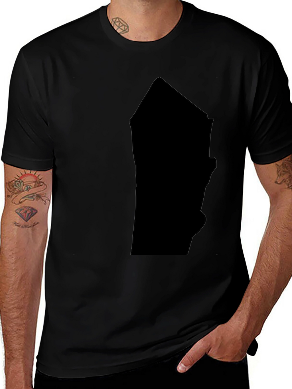 Mens Solid Black Graphic Print T-Shirt