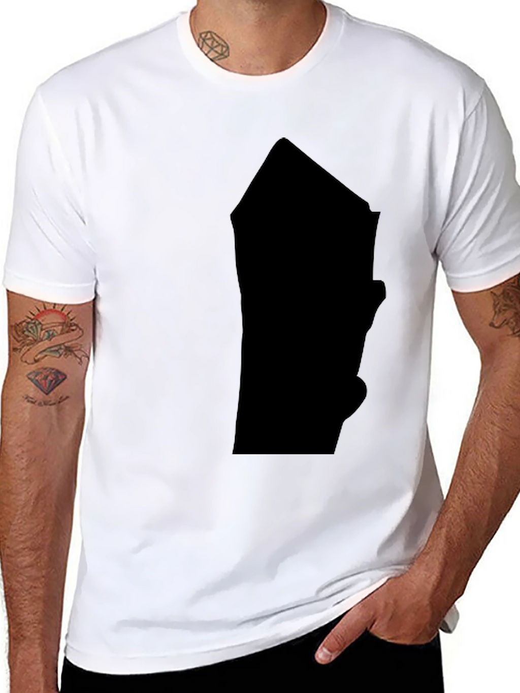 Mens Solid Black Graphic Print T-Shirt