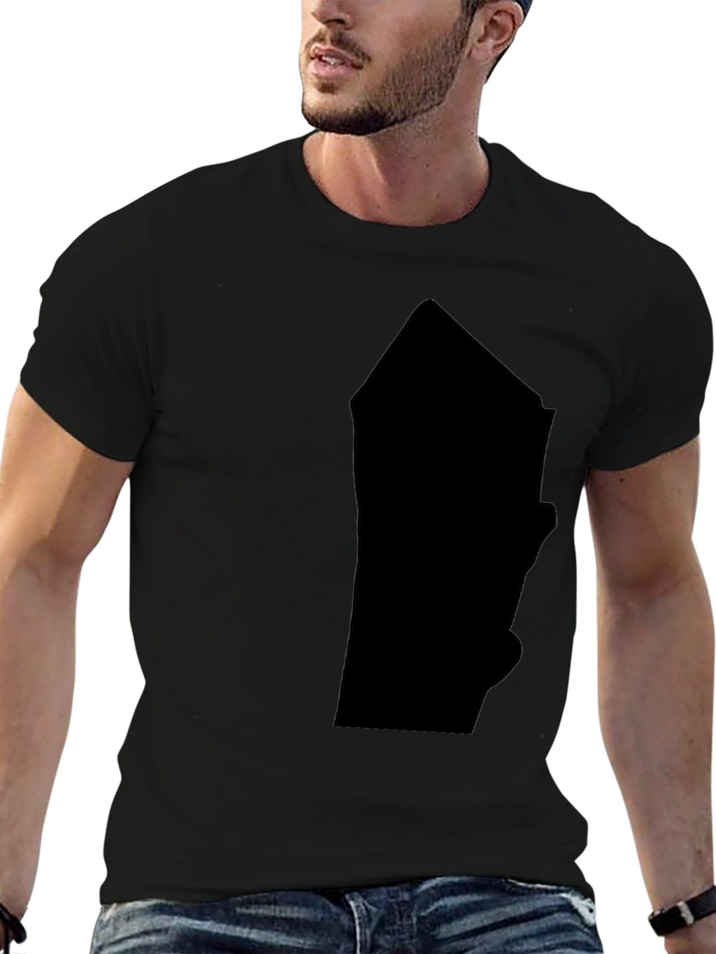 Mens Solid Black Graphic Print T-Shirt