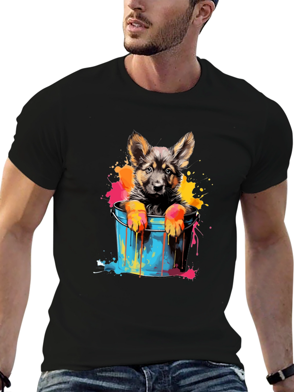 Puppy in Bucket Graphic Tee - Black Cotton
