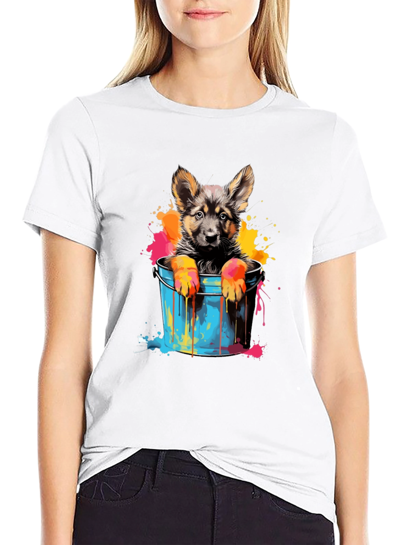 Puppy in Bucket Graphic Tee - Black Cotton