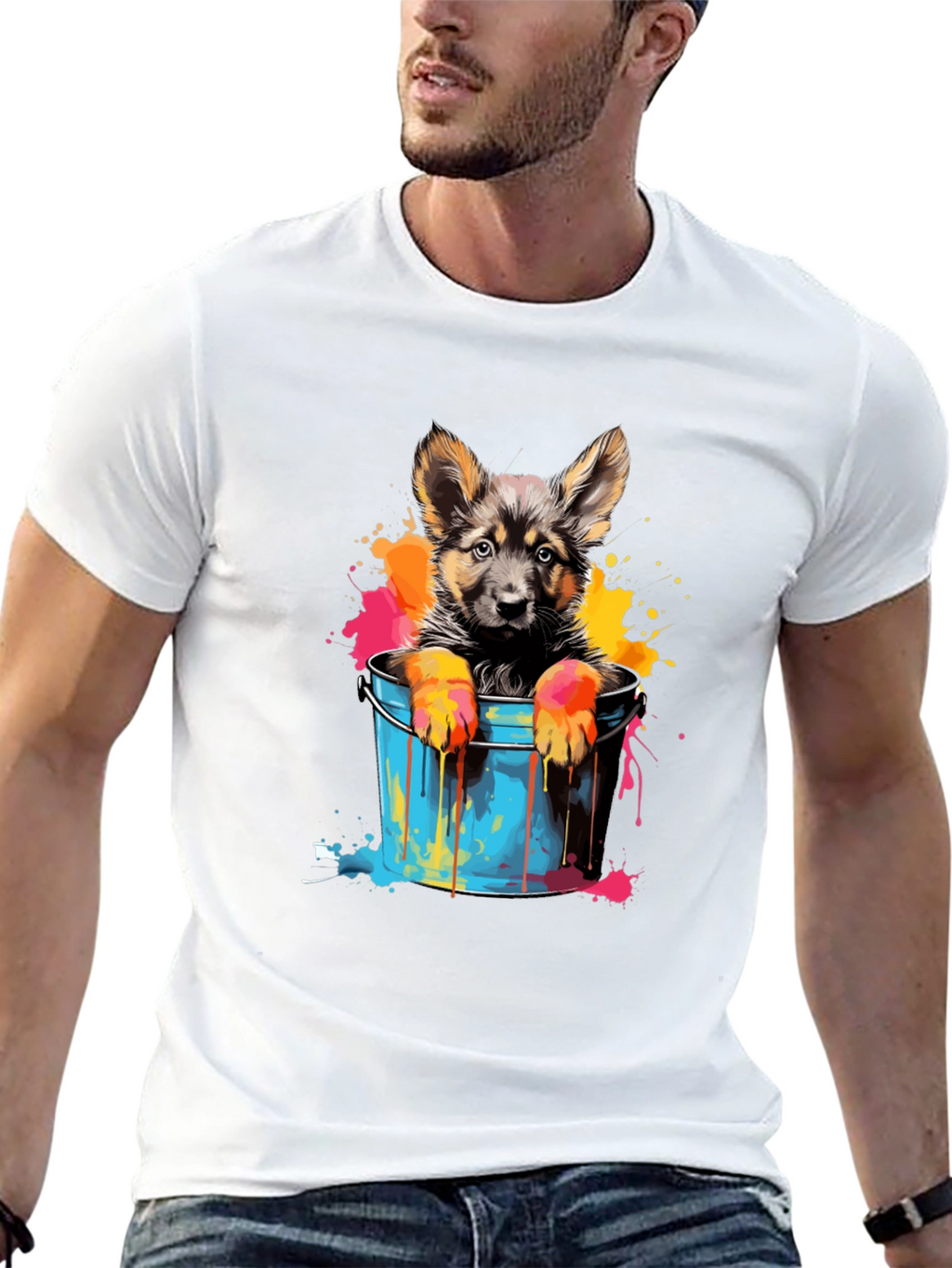 Puppy in Bucket Graphic Tee - Black Cotton