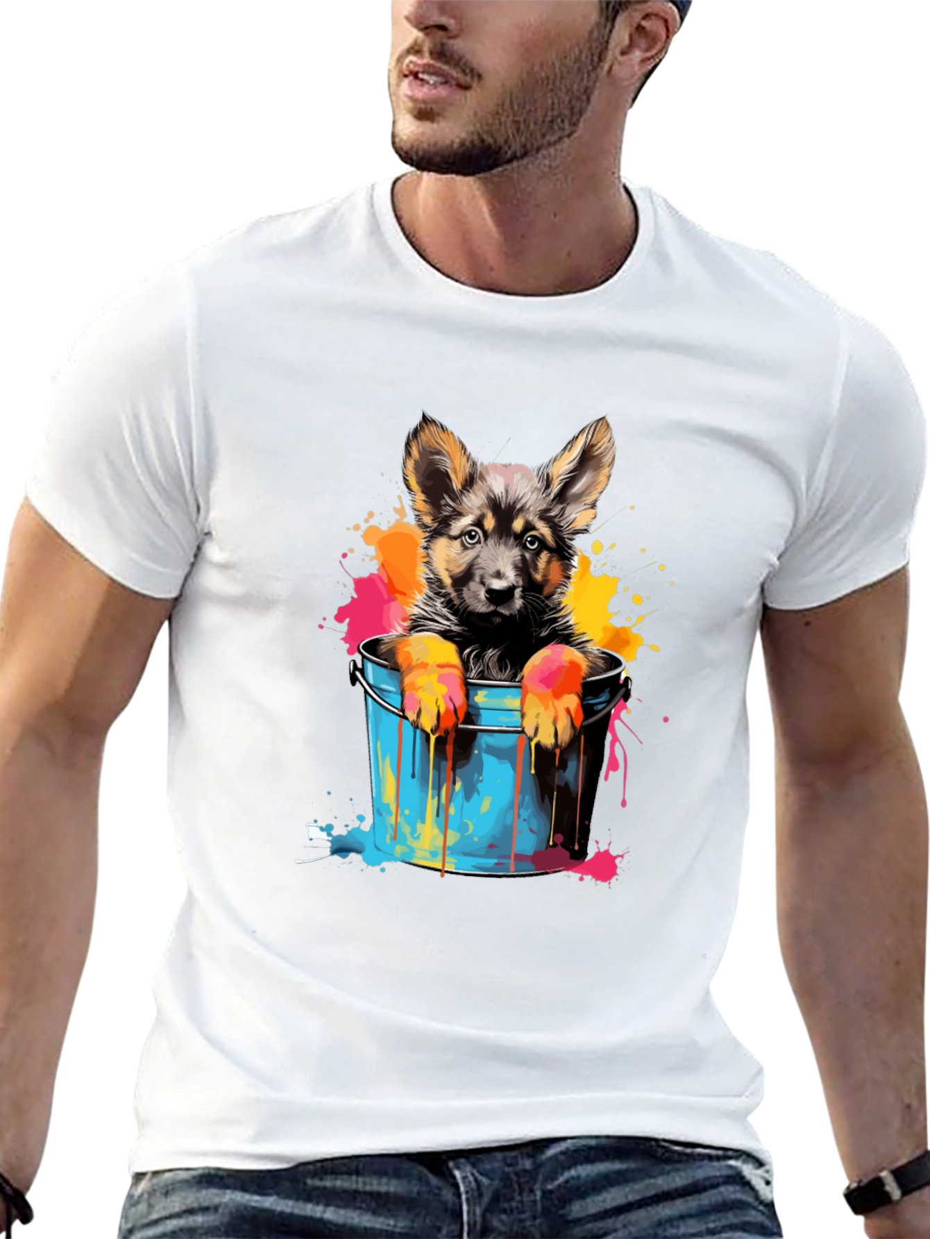 Puppy in Bucket Graphic Tee - Black Cotton