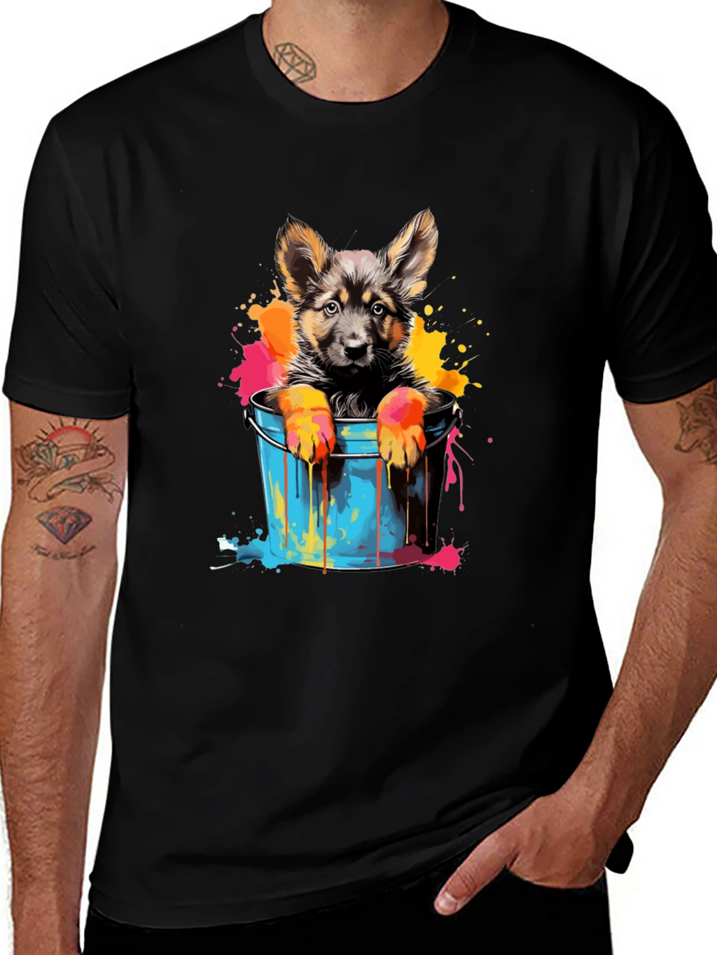 Puppy in Bucket Graphic Tee - Black Cotton
