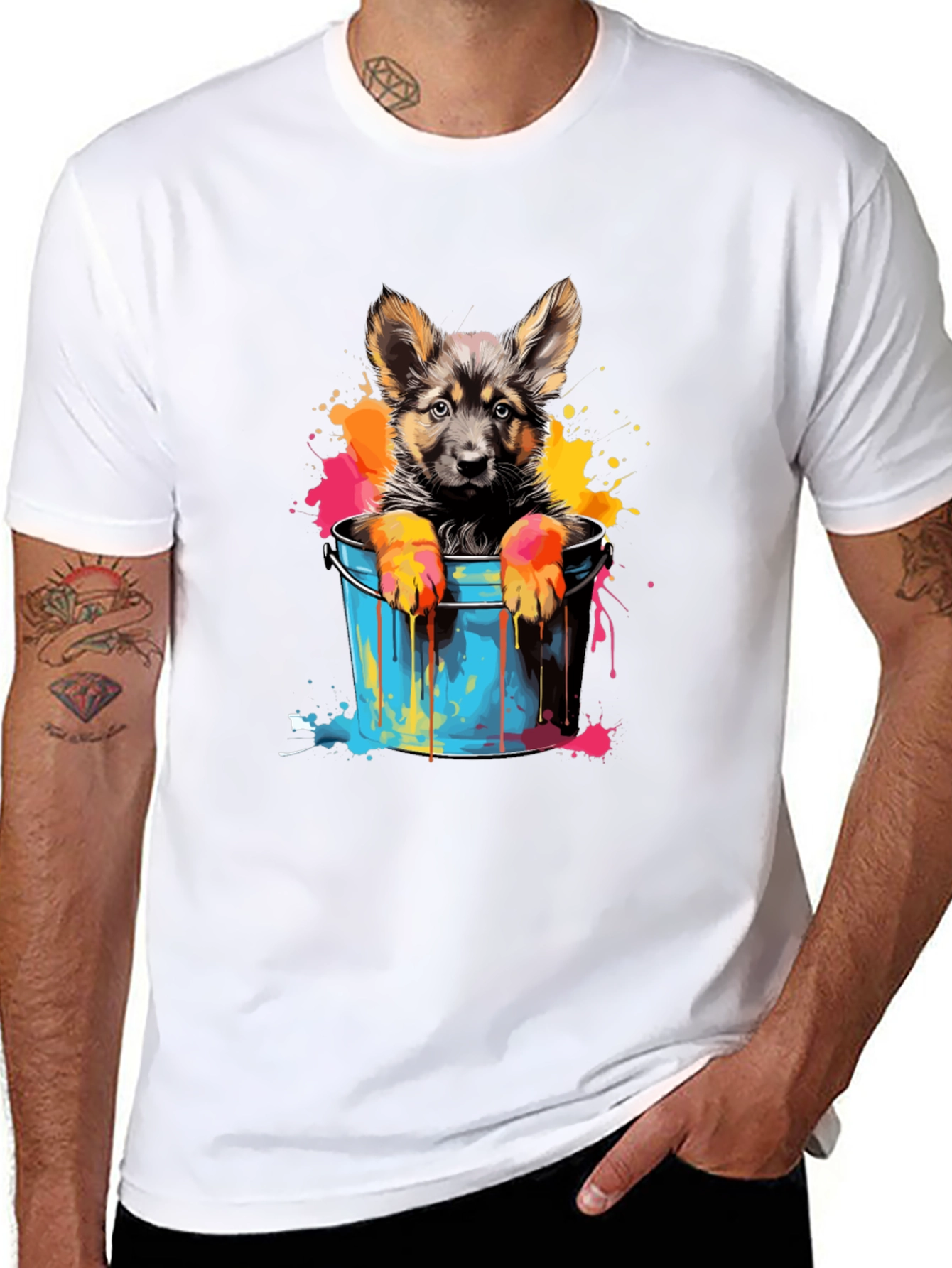 Puppy in Bucket Graphic Tee - Black Cotton