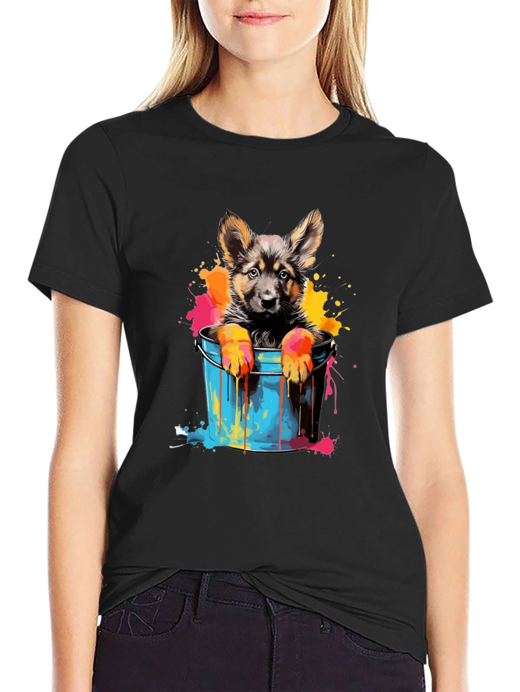 Puppy in Bucket Graphic Tee - Black Cotton