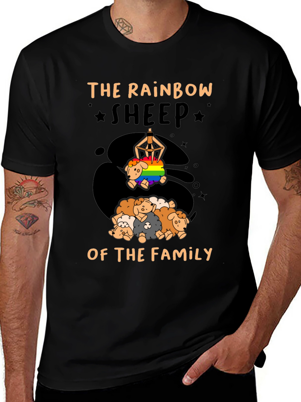 Rainbow Sheep of the Family Black T-Shirt