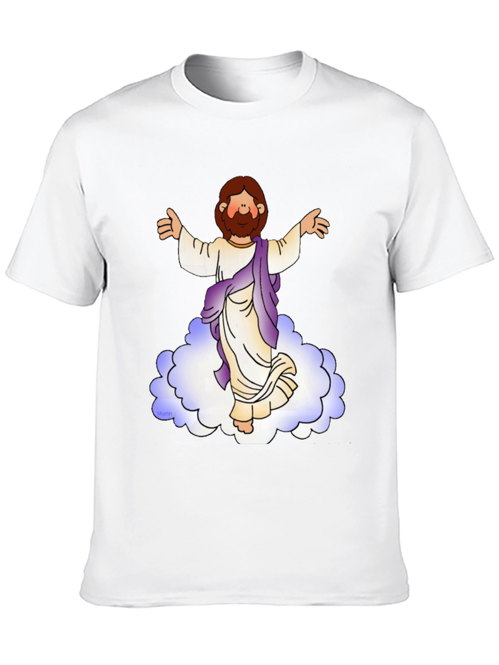 Cartoon Jesus on Cloud Black T-Shirt