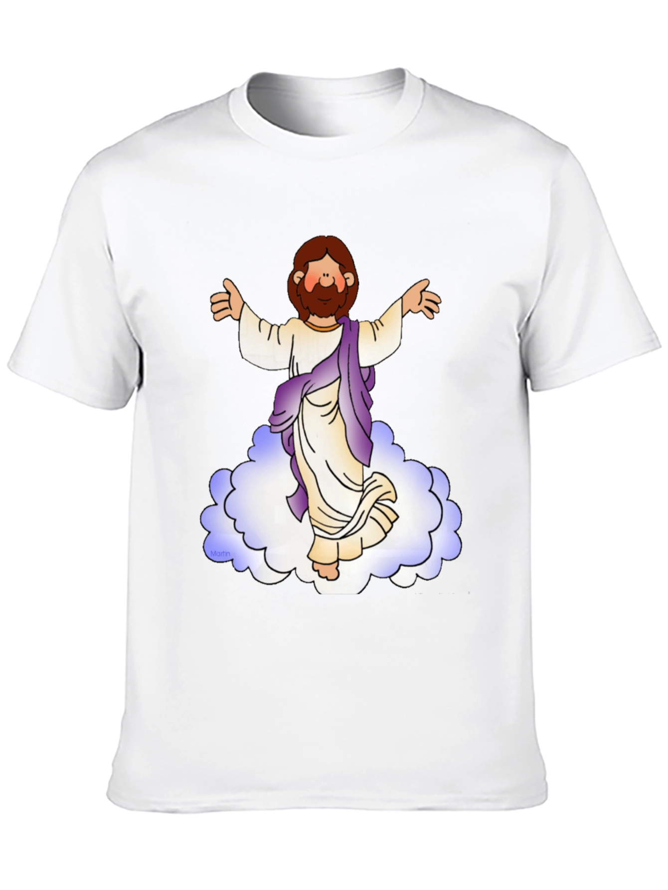 Cartoon Jesus on Cloud Black T-Shirt