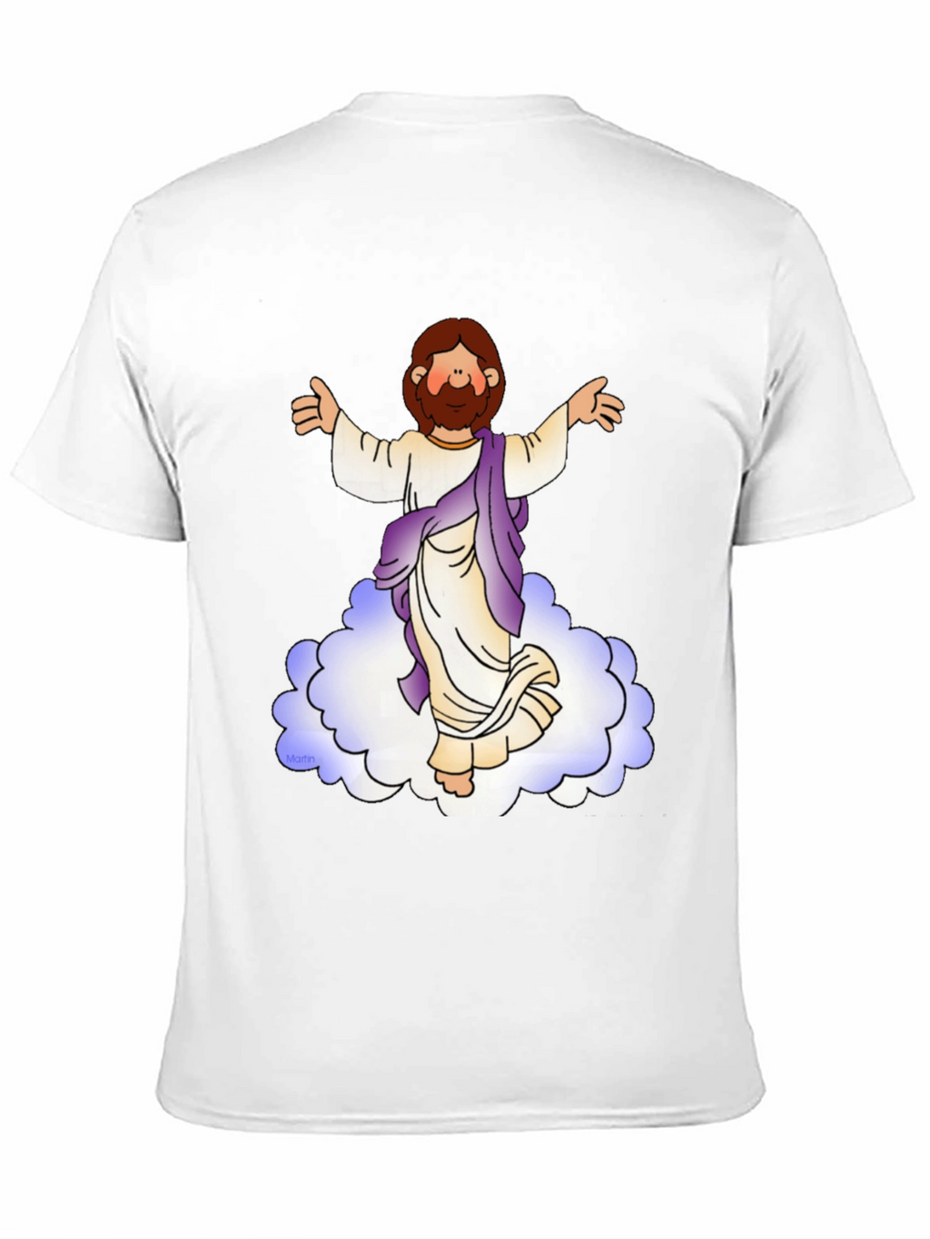 Cartoon Jesus on Cloud Black T-Shirt