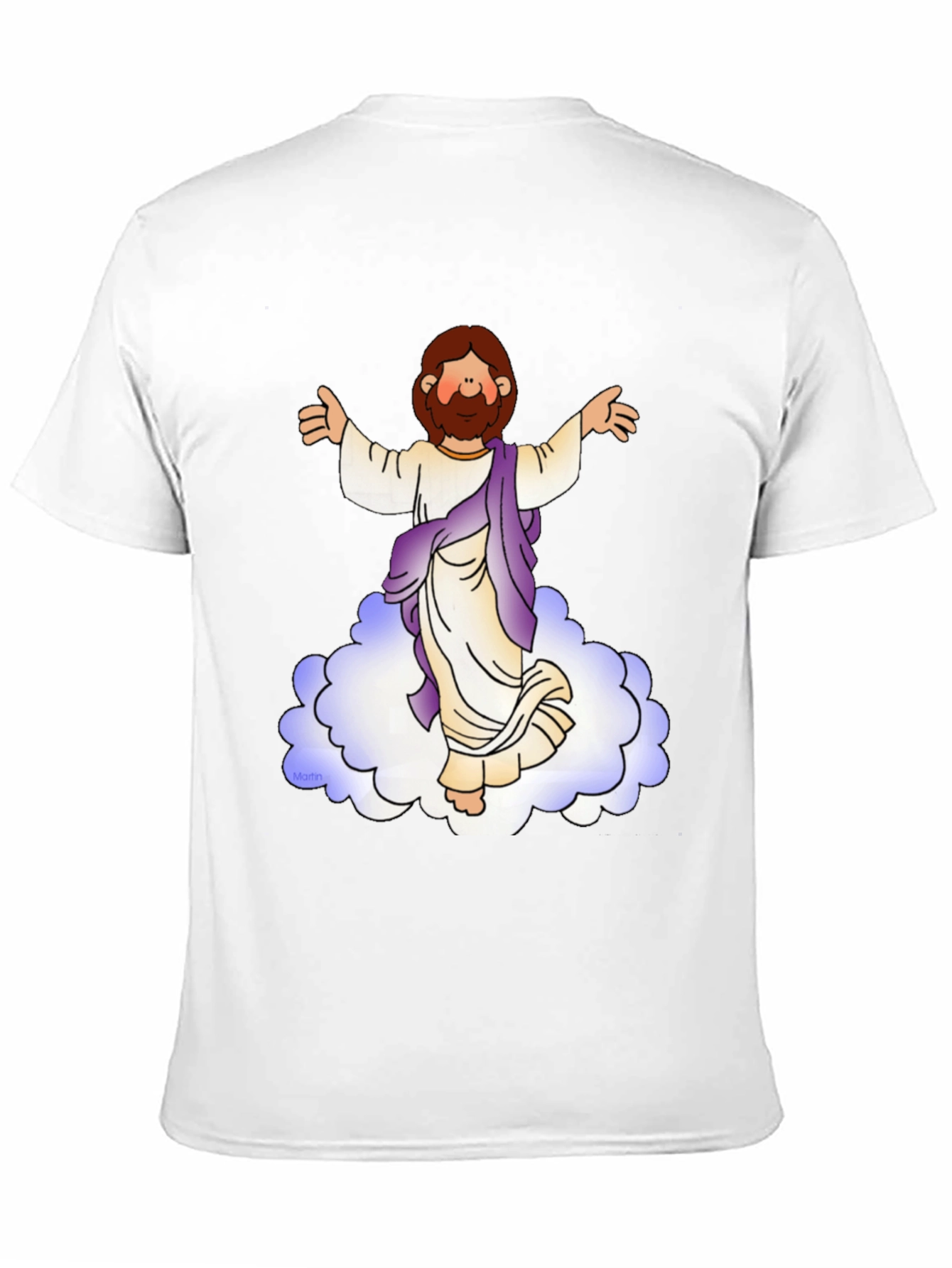Cartoon Jesus on Cloud Black T-Shirt