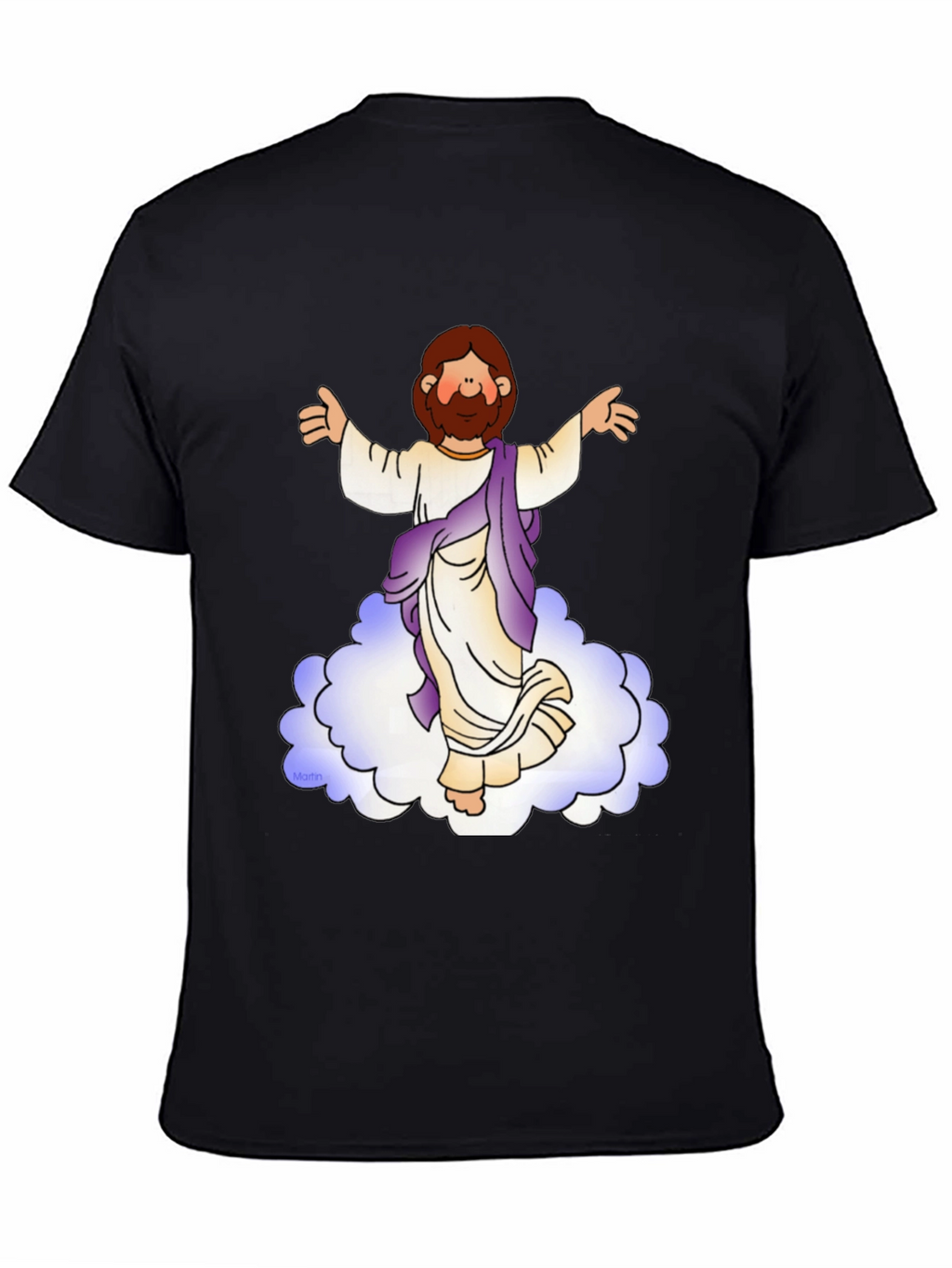 Cartoon Jesus on Cloud Black T-Shirt