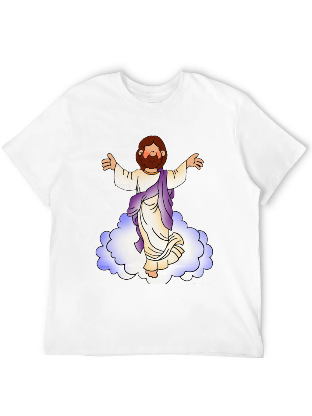 Cartoon Jesus on Cloud Black T-Shirt