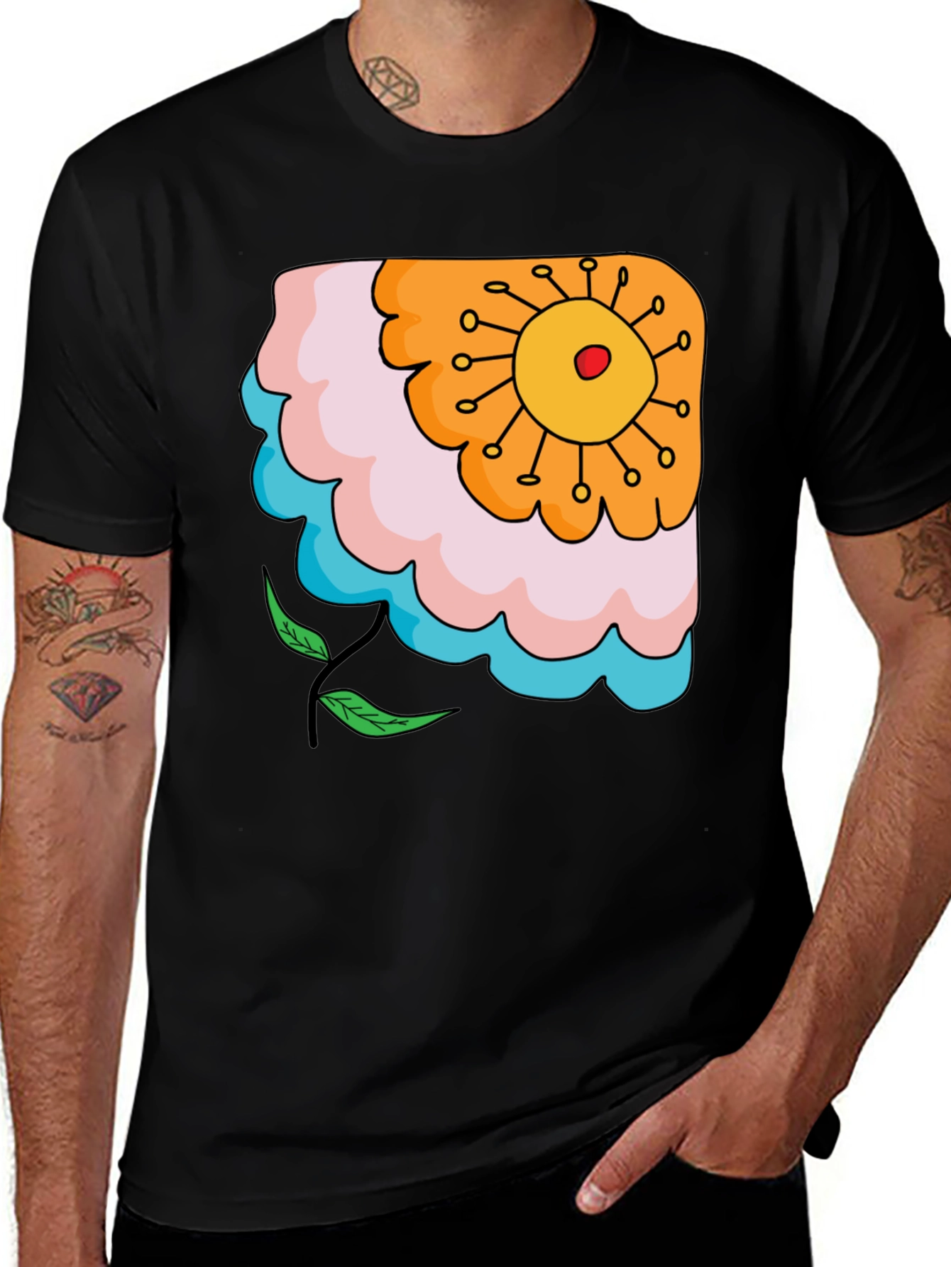 Floral Graphic Print Black T-Shirt