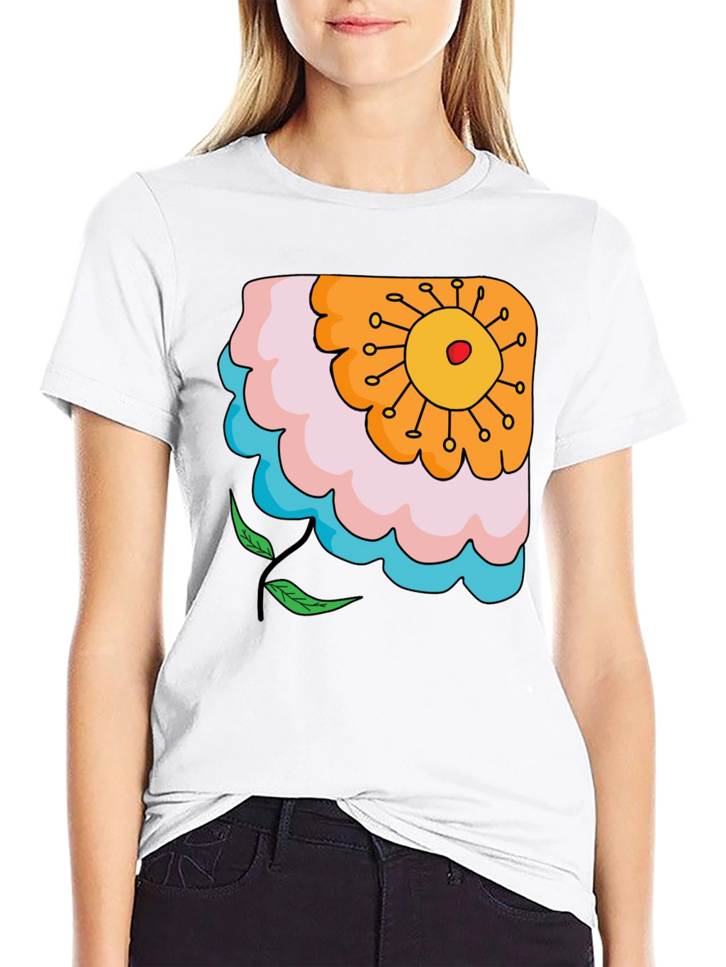 Floral Graphic Print Black T-Shirt