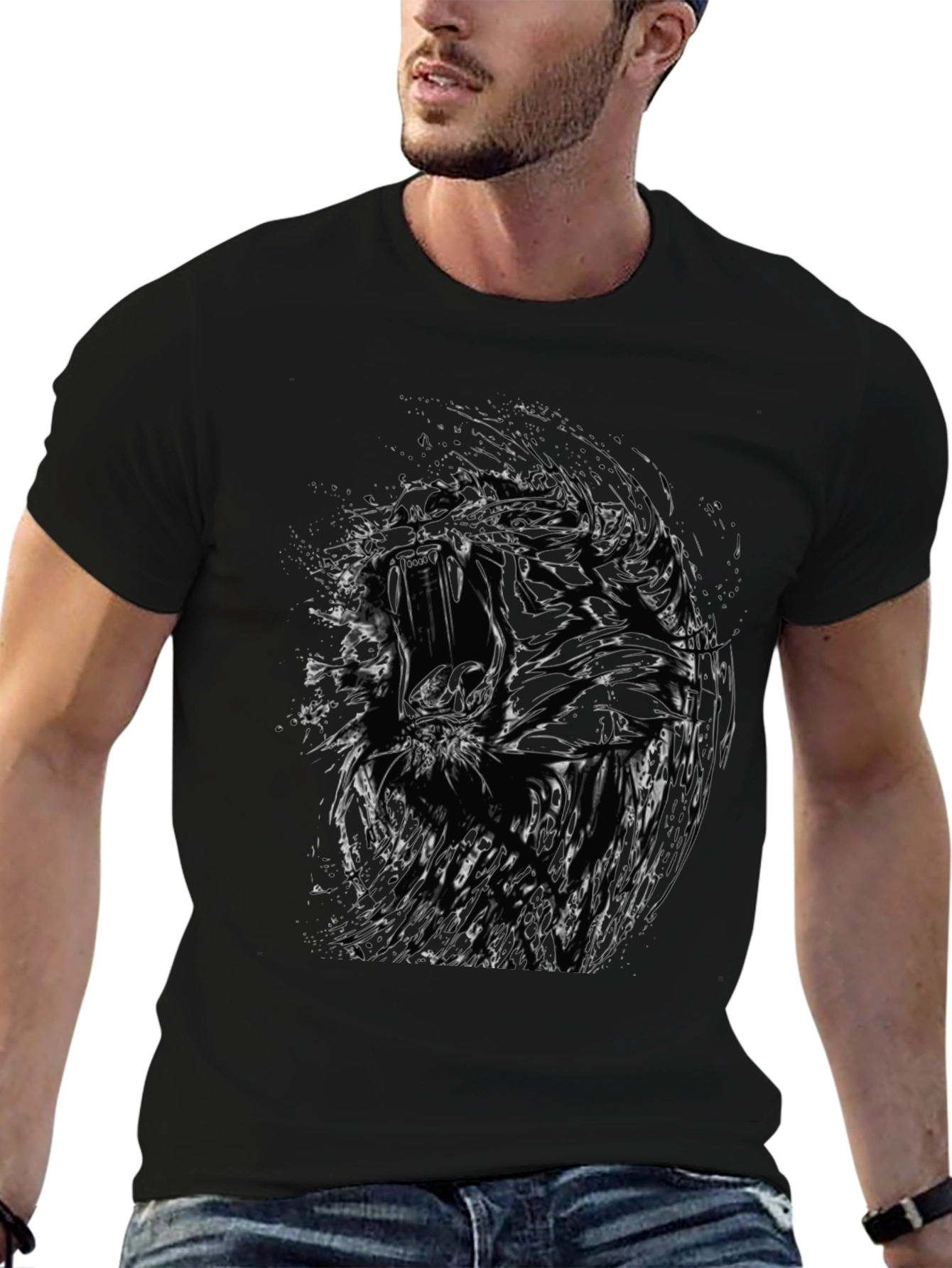Abstract Tiger Graphic Black T-Shirt - Mens Style