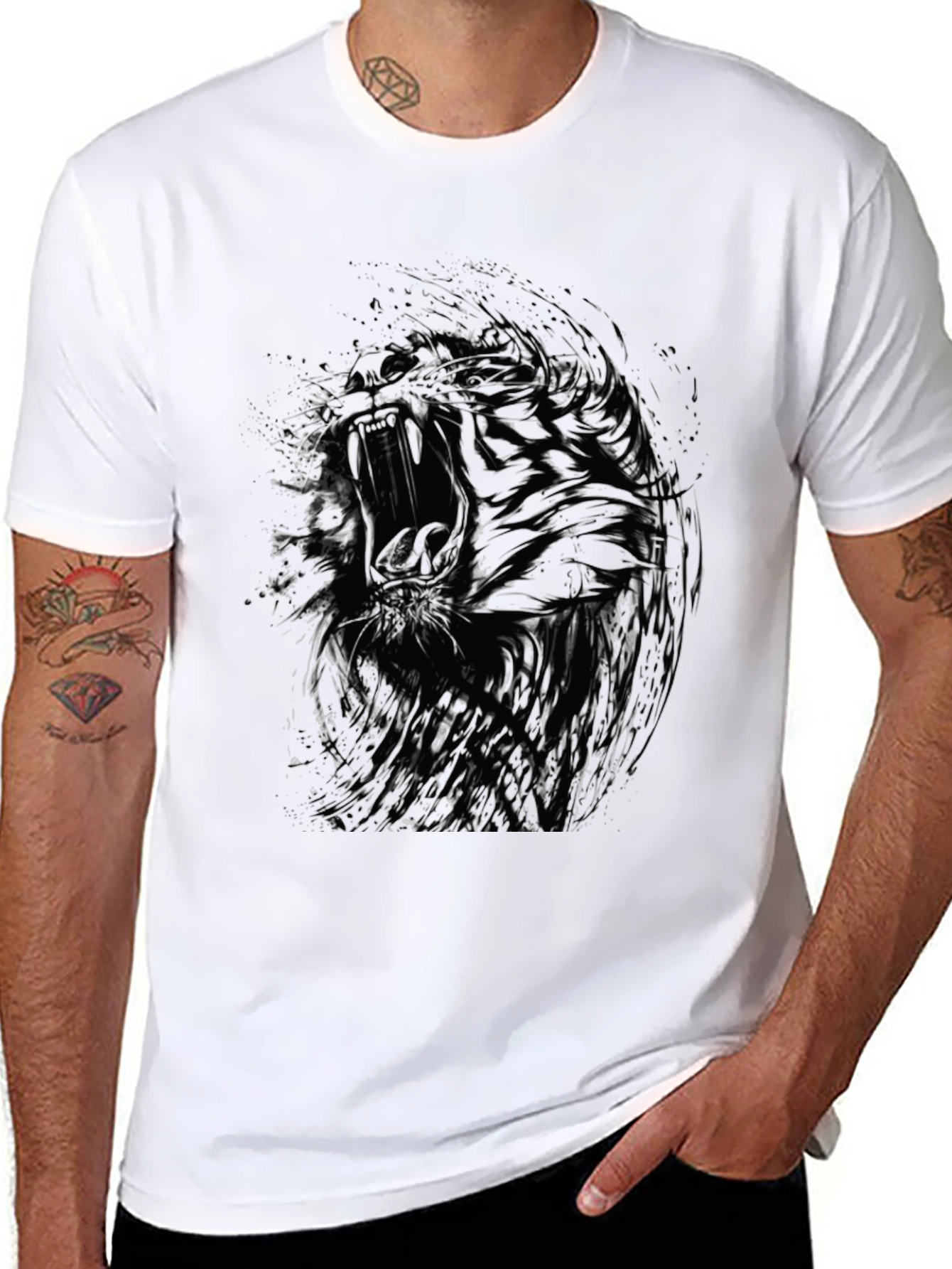 Abstract Tiger Graphic Black T-Shirt - Mens Style