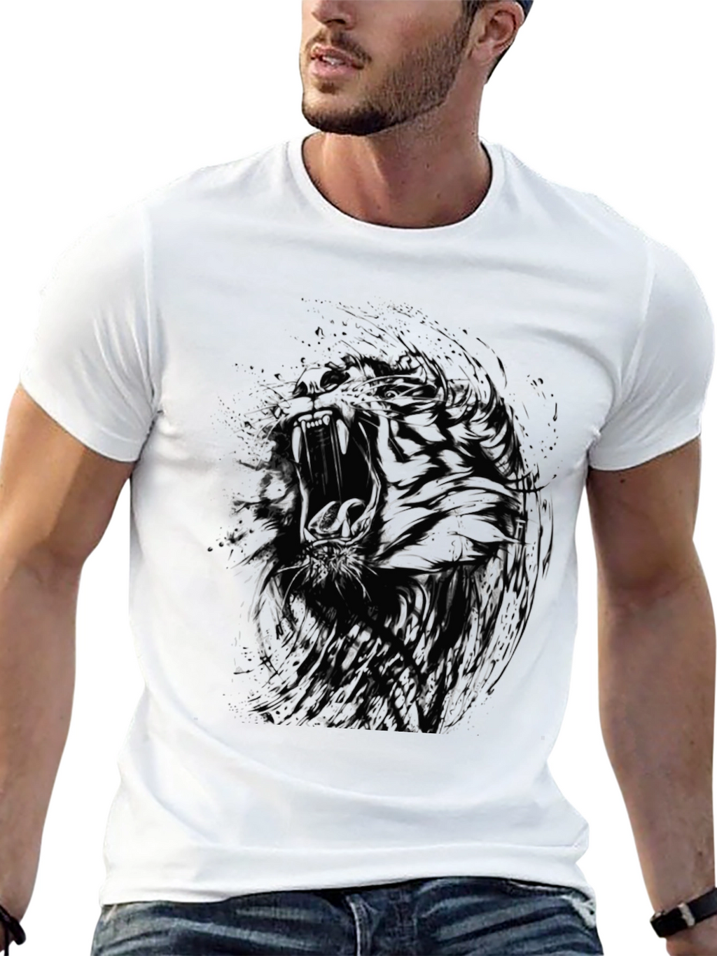 Abstract Tiger Graphic Black T-Shirt - Mens Style