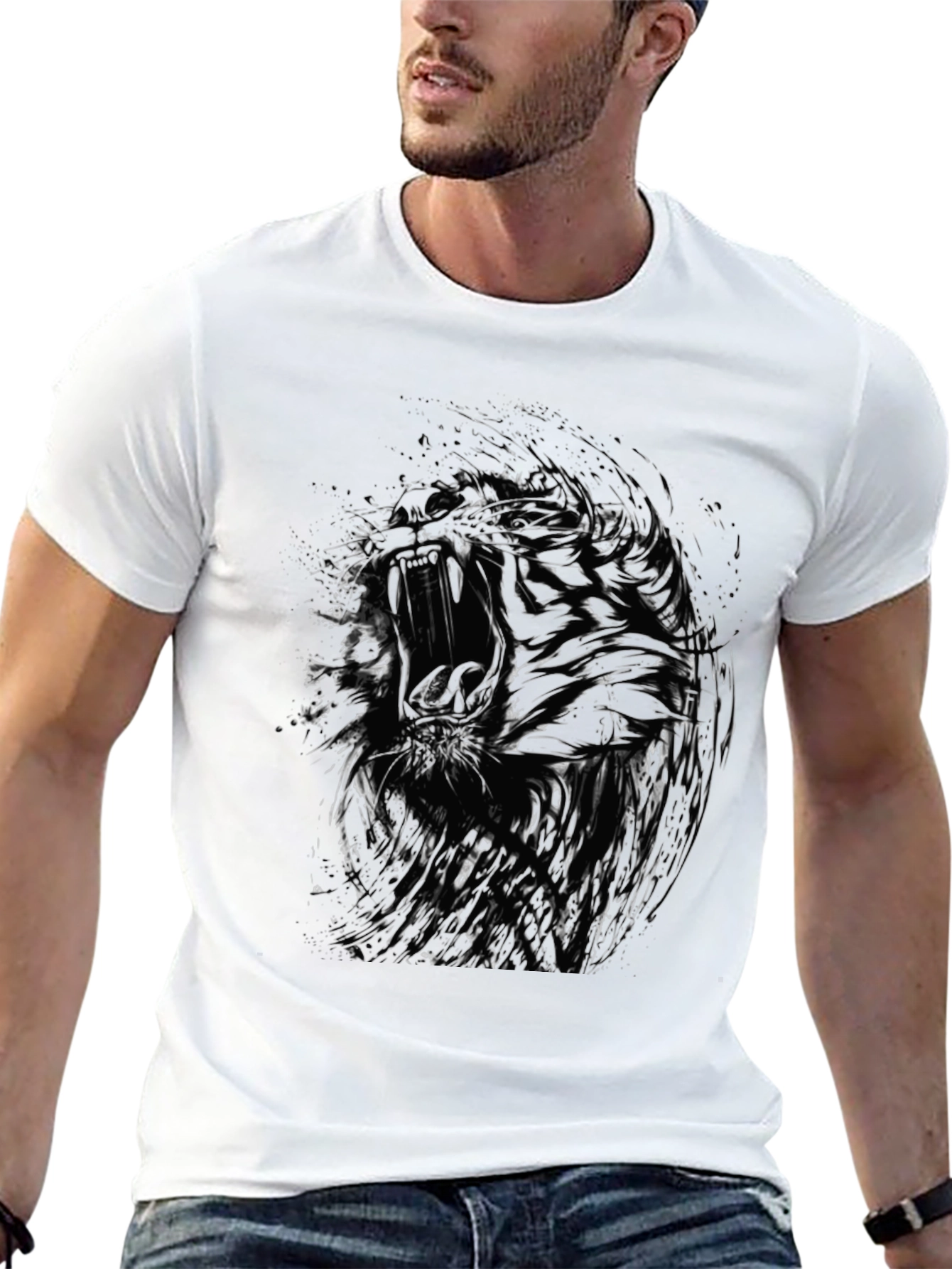 Abstract Tiger Graphic Black T-Shirt - Mens Style
