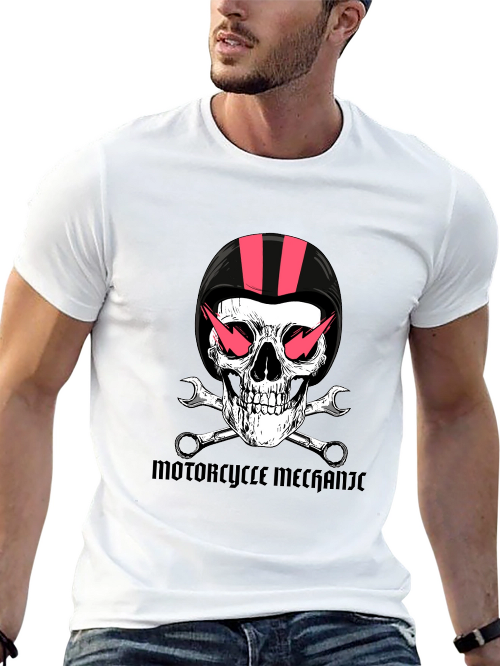 Motorcycle Mechanic Skull Graphic Tee