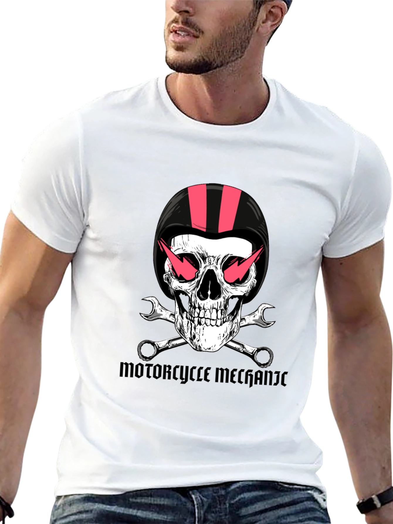 Motorcycle Mechanic Skull Graphic Tee