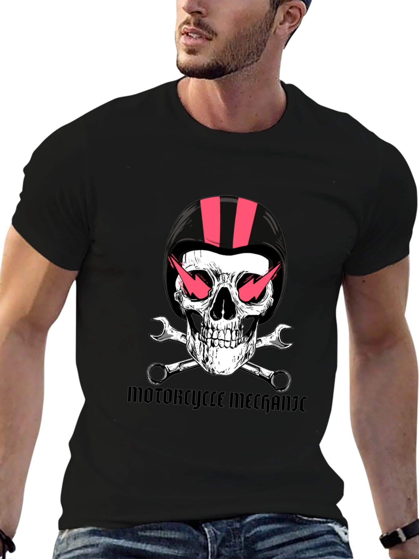 Motorcycle Mechanic Skull Graphic Tee