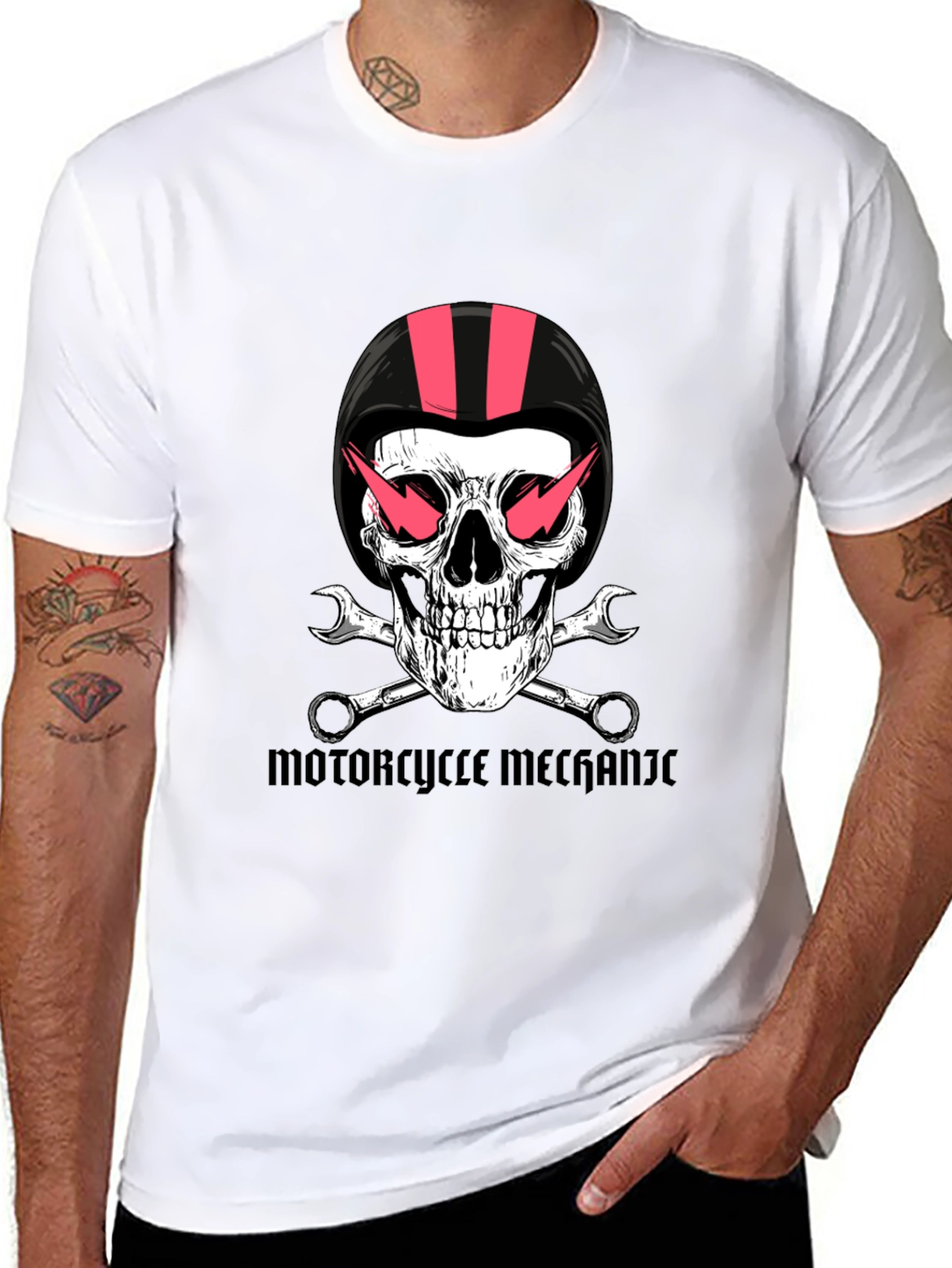 Motorcycle Mechanic Skull Graphic Tee
