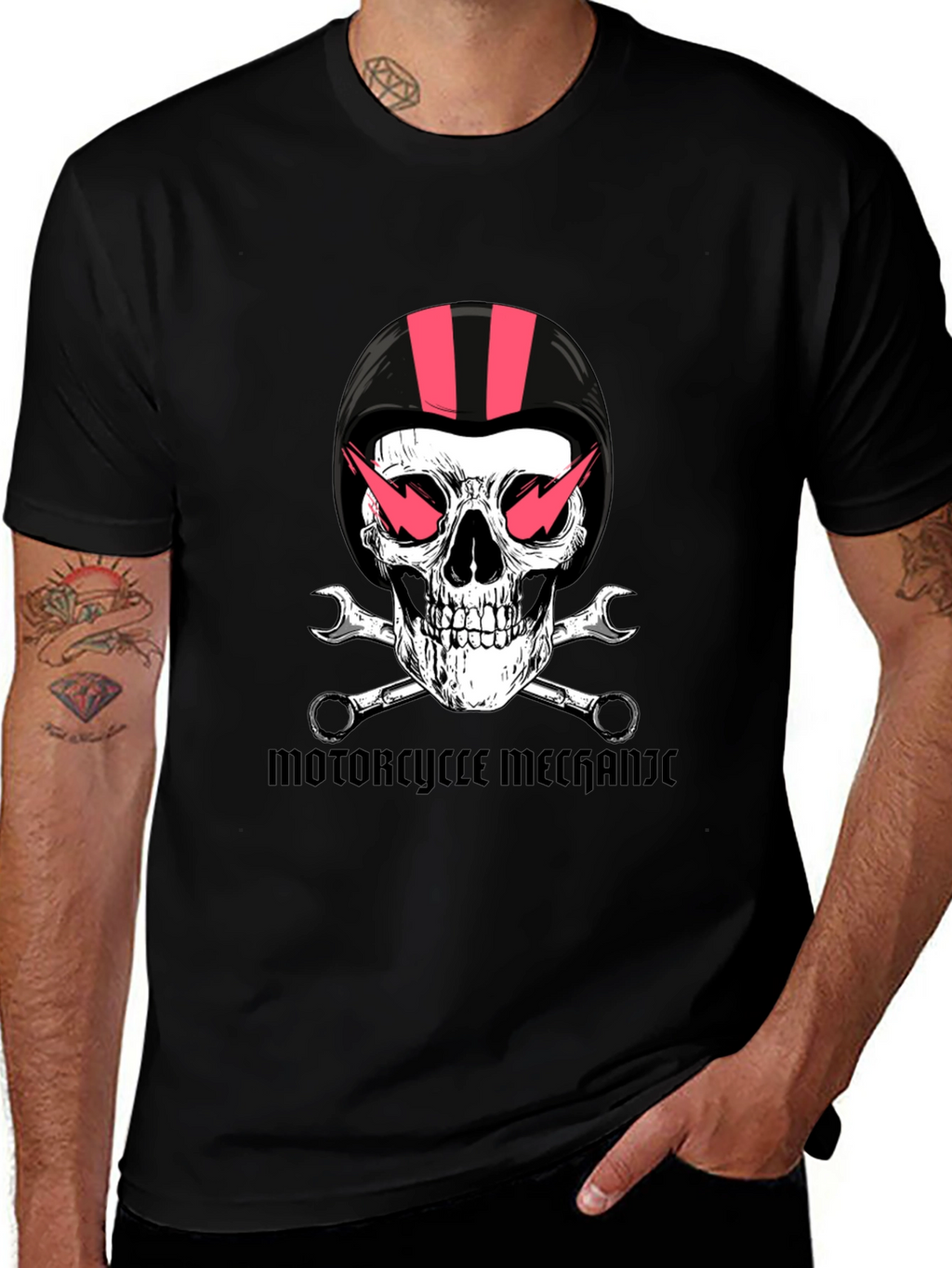 Motorcycle Mechanic Skull Graphic Tee