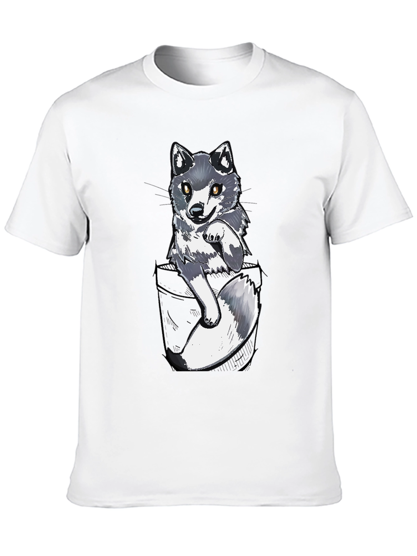 Cool Pocket Wolf Graphic Tee - Casual Black T-Shirt