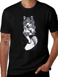 Cool Pocket Wolf Graphic Tee - Casual Black T-Shirt