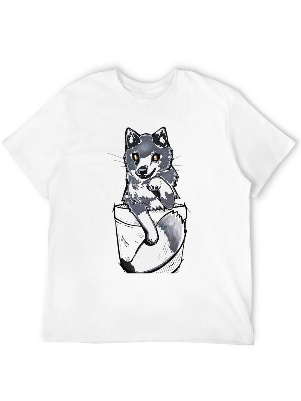 Cool Pocket Wolf Graphic Tee - Casual Black T-Shirt