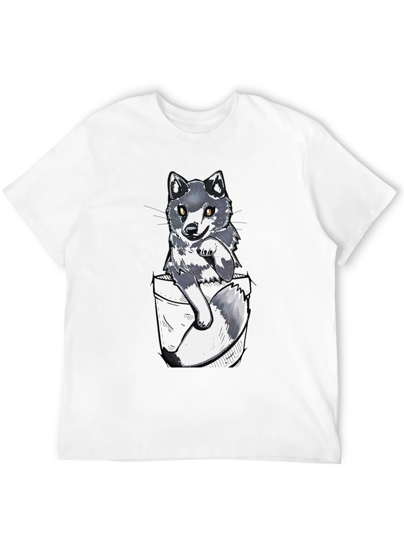 Cool Pocket Wolf Graphic Tee - Casual Black T-Shirt