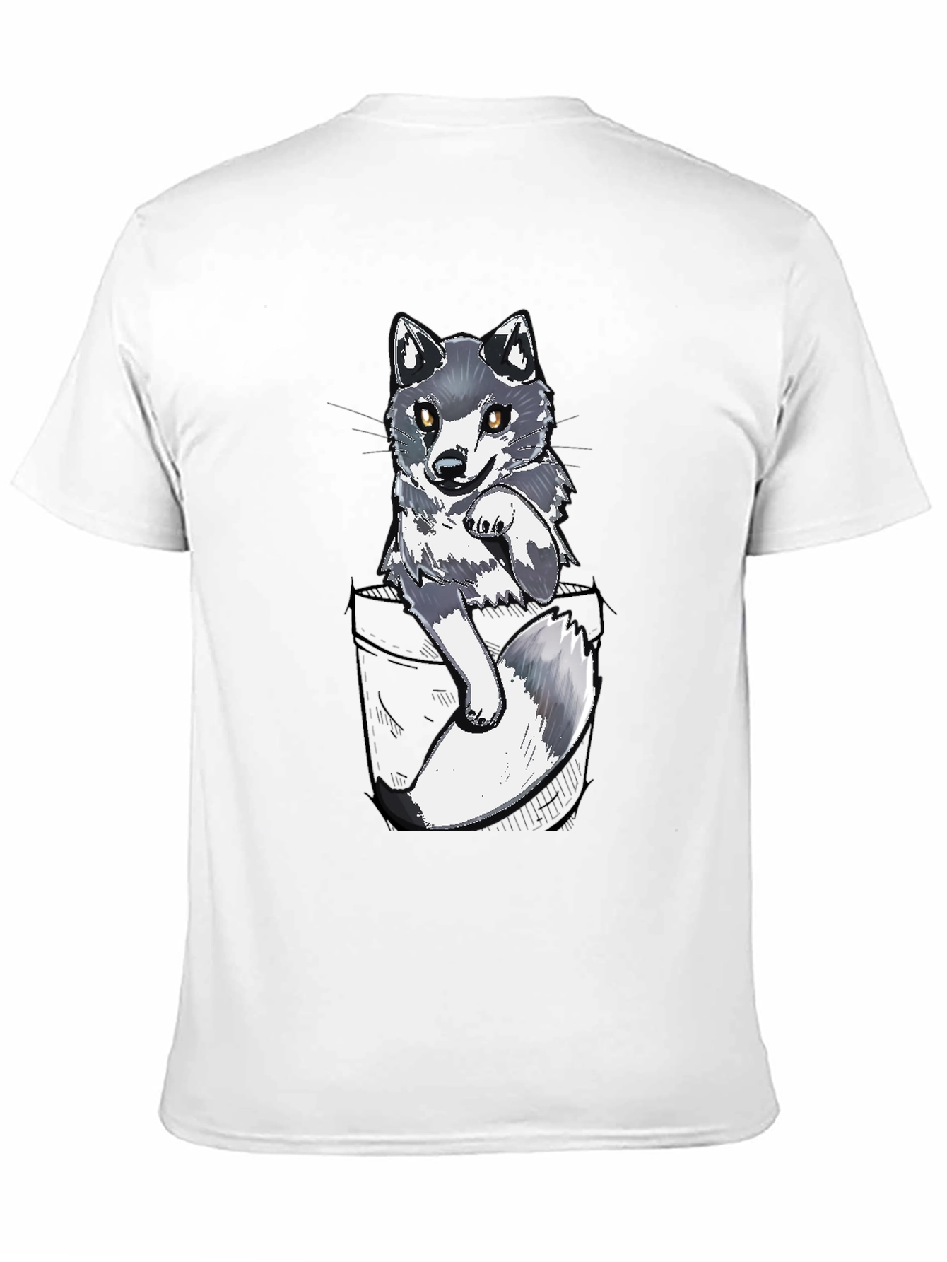 Cool Pocket Wolf Graphic Tee - Casual Black T-Shirt