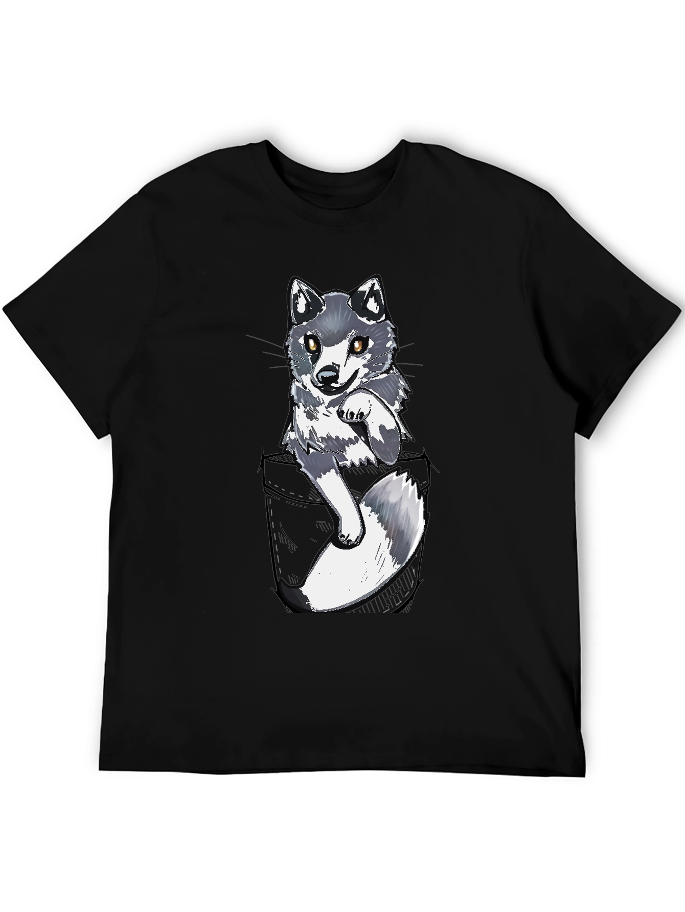 Cool Pocket Wolf Graphic Tee - Casual Black T-Shirt