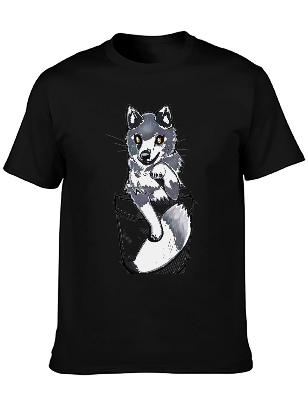Cool Pocket Wolf Graphic Tee - Casual Black T-Shirt