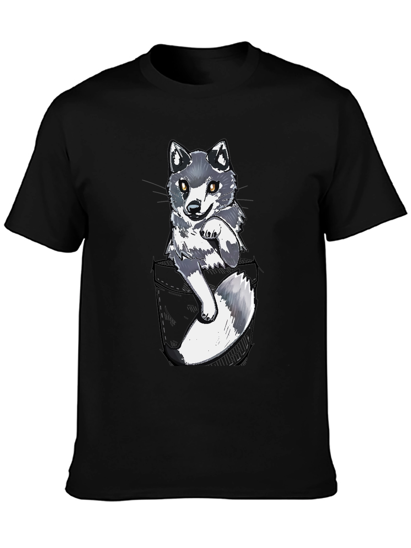 Cool Pocket Wolf Graphic Tee - Casual Black T-Shirt