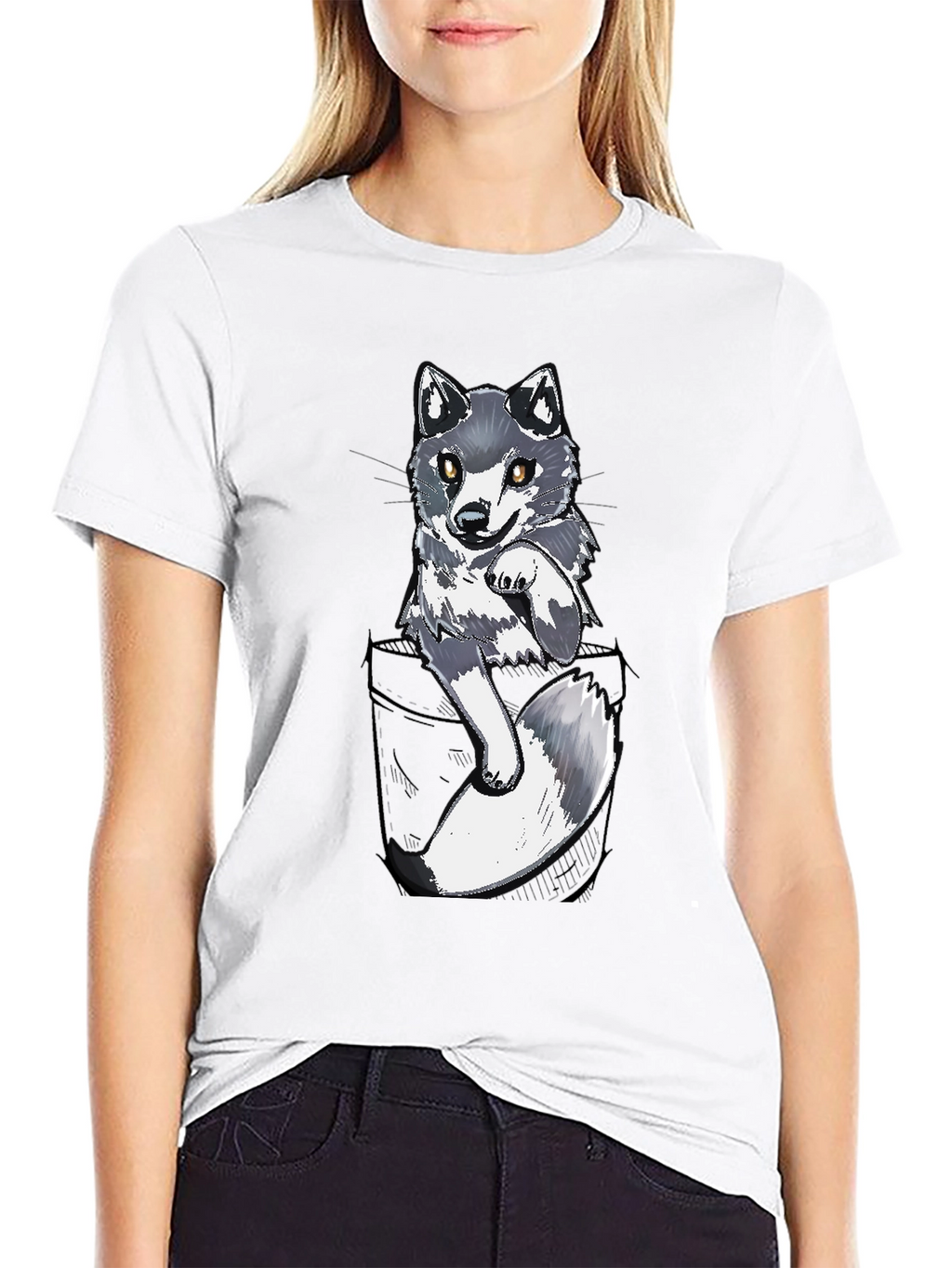 Cool Pocket Wolf Graphic Tee - Casual Black T-Shirt