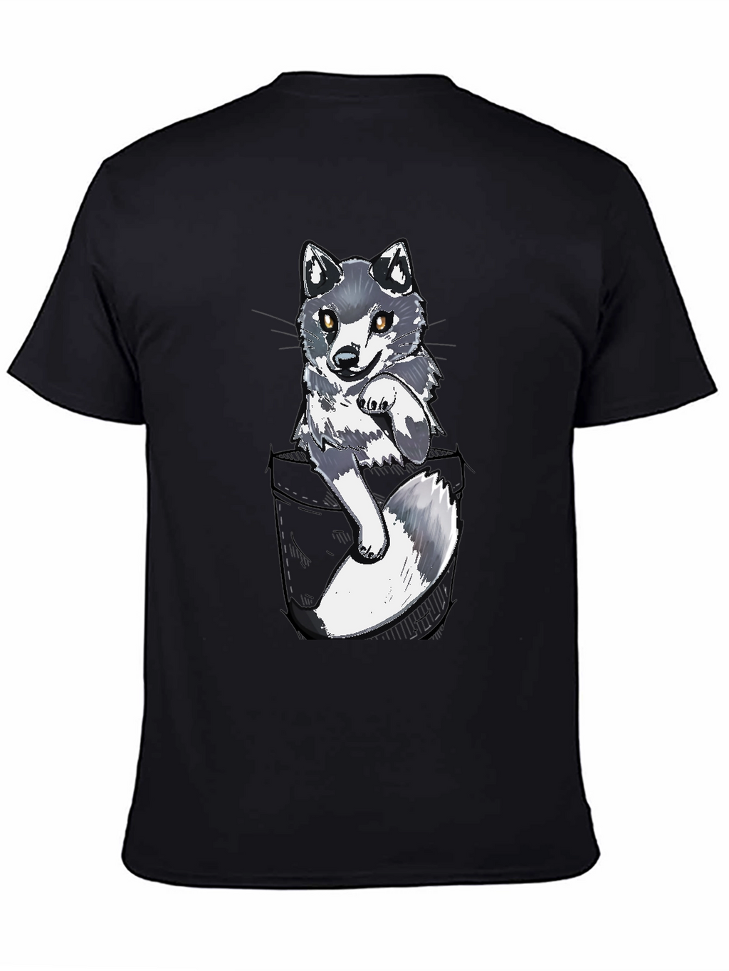 Cool Pocket Wolf Graphic Tee - Casual Black T-Shirt