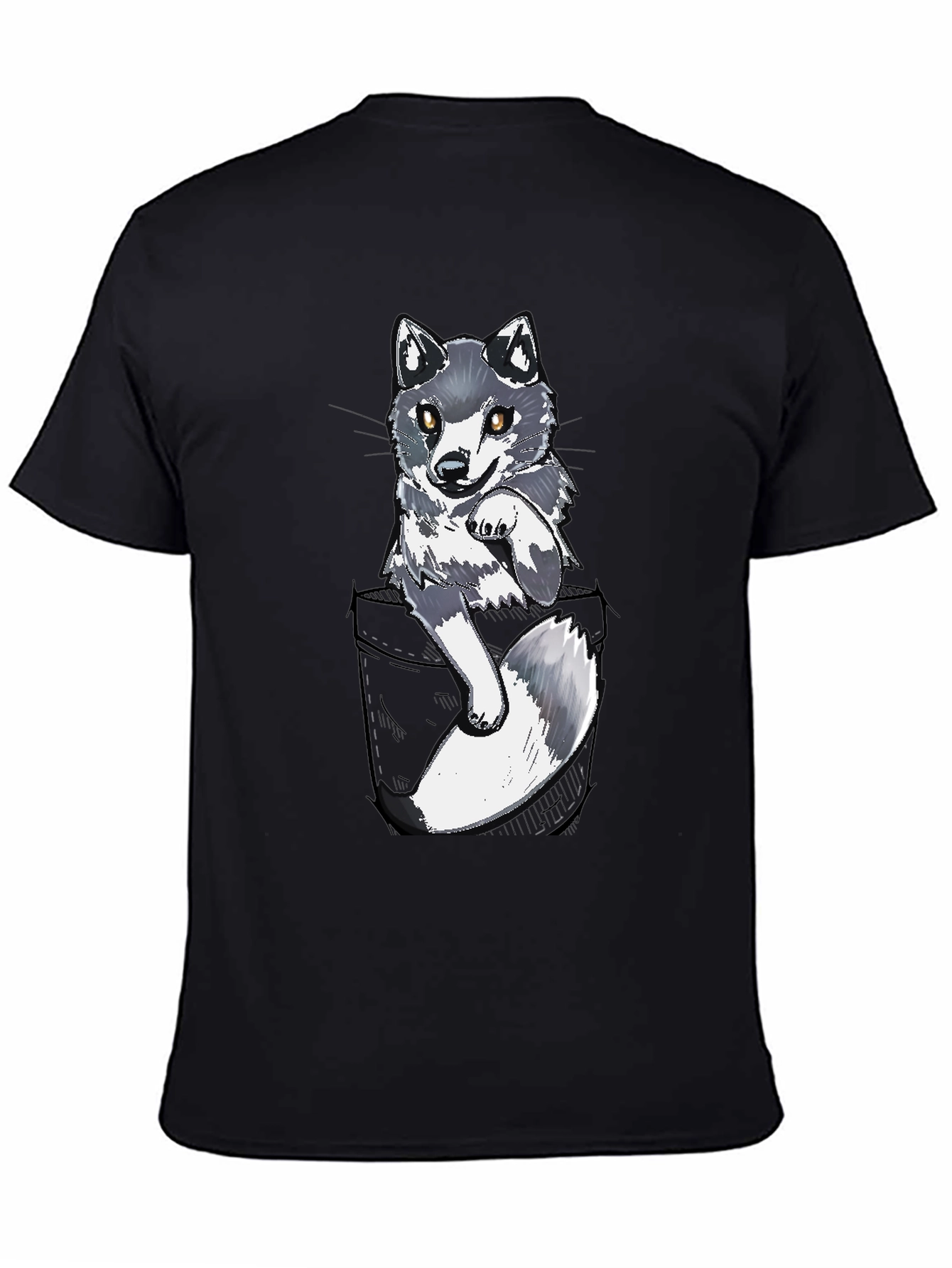 Cool Pocket Wolf Graphic Tee - Casual Black T-Shirt