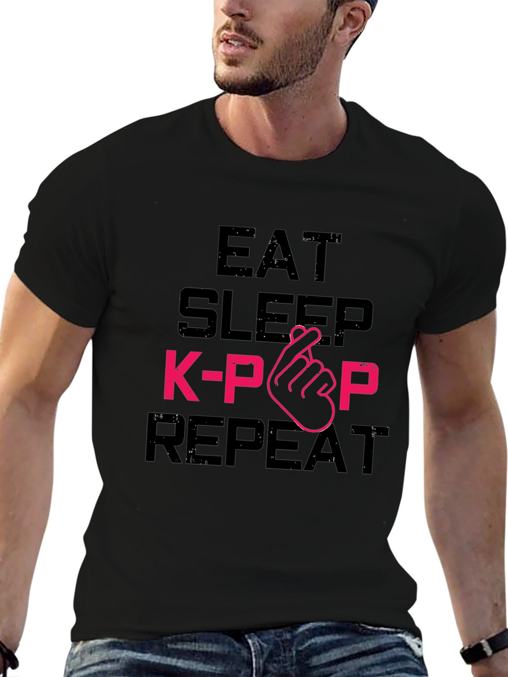 Eat Sleep K-Pop Repeat Black Graphic Tee