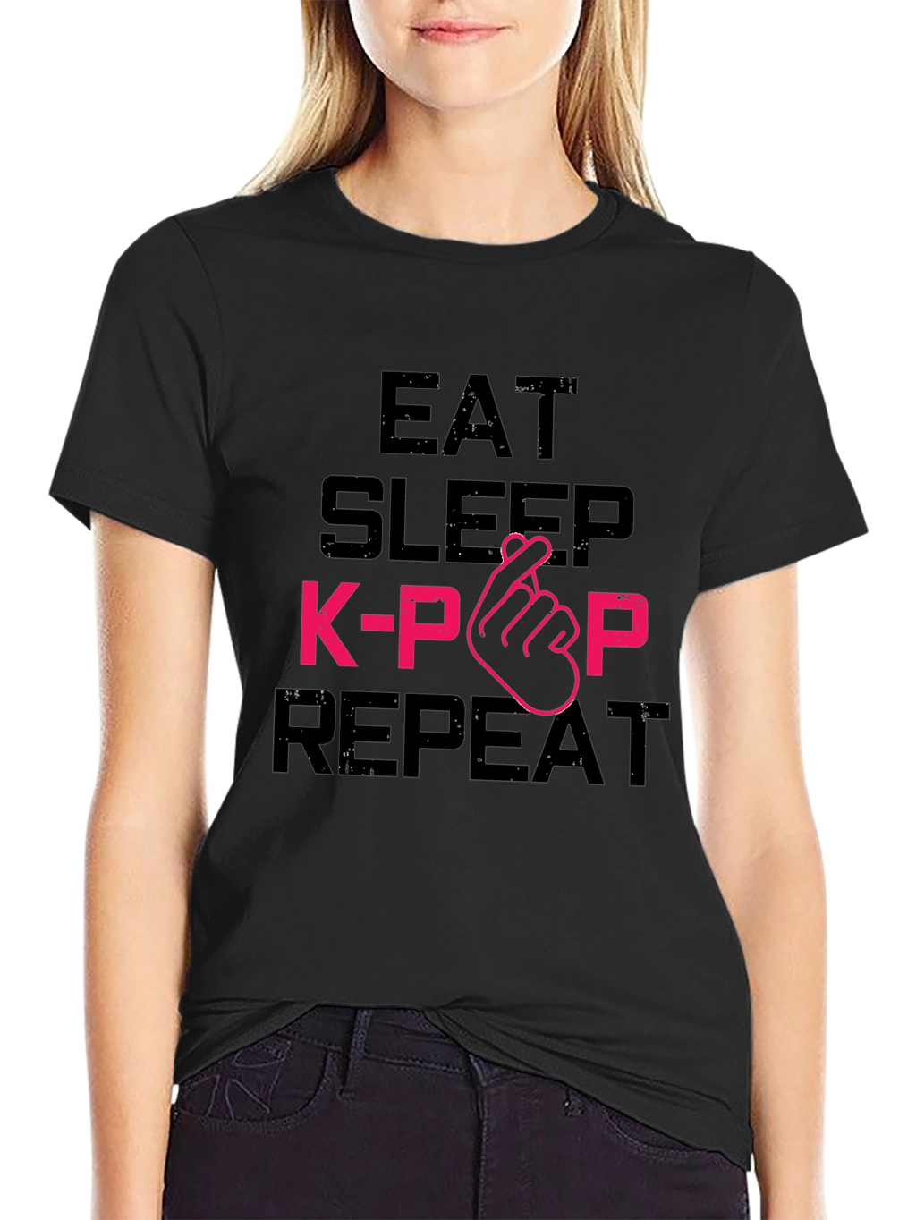 Eat Sleep K-Pop Repeat Black Graphic Tee