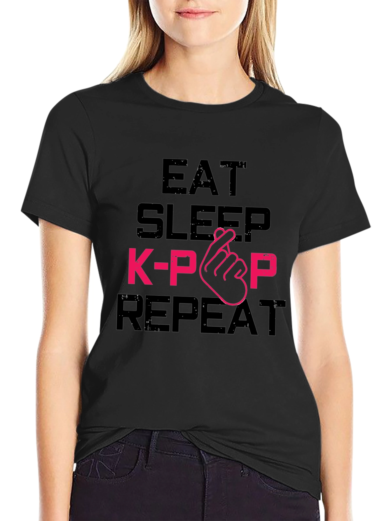 Eat Sleep K-Pop Repeat Black Graphic Tee