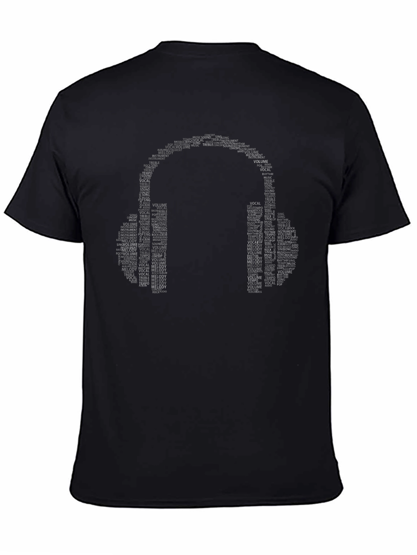 Music Headphones Word Art Black T-Shirt
